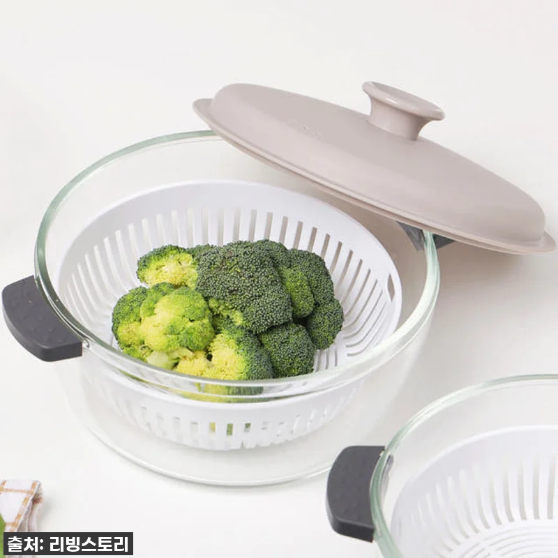 네오플램 전자레인지 찜기 용기 야채 만두 라면 계란찜 유리캐서롤 1600ml