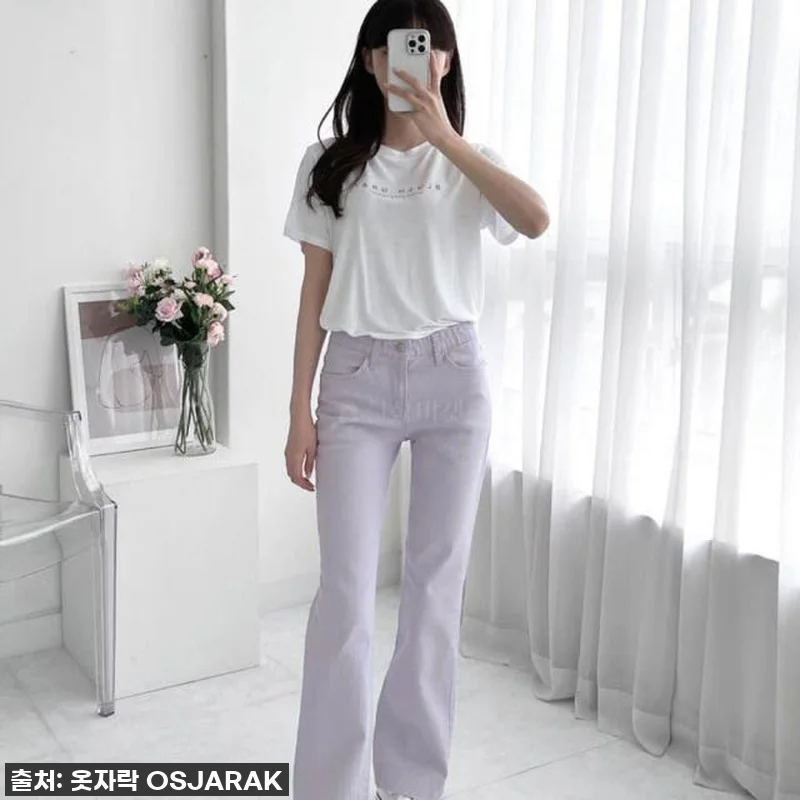 여자 파스텔 부츠컷 스판 흰색 면바지 관련 이미지 2