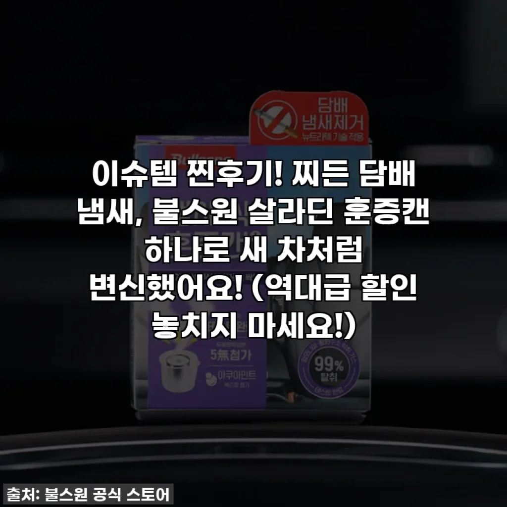 이슈템 찐후기! 찌든 담배 냄새, 불스원 살라딘 훈증캔 하나로 새 차처럼 변신했어요! (역대급 할인 놓치지 마세요!)