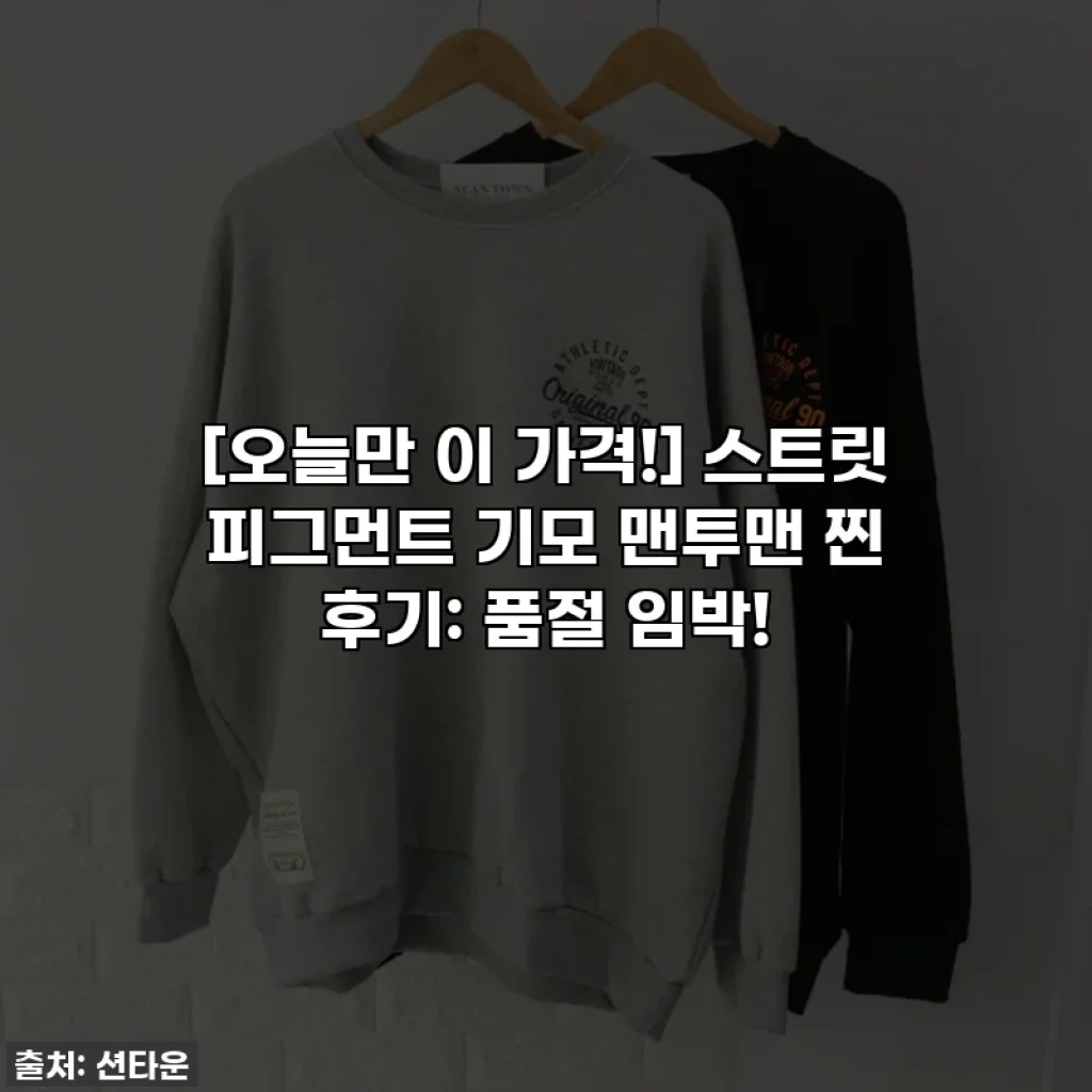 [오늘만 이 가격!] 스트릿 피그먼트 기모 맨투맨 찐 후기: 품절 임박!