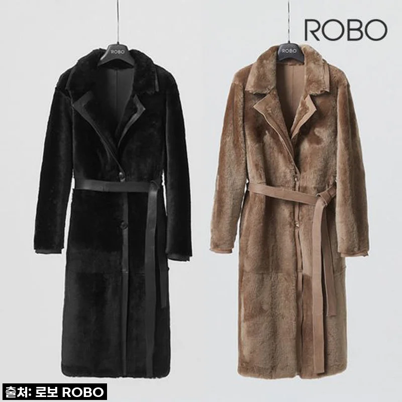 로보 더블 페이스 롱 벨티드 무스탕 코트, 이 가격에 이 퀄리티 실화? 내 인생템 등극!