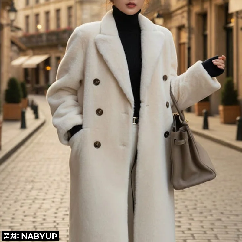 한파에도 끄떡없어! '여성 롱 무스탕 리얼 양털 코트' 직접 입어보니 인생템 등극!