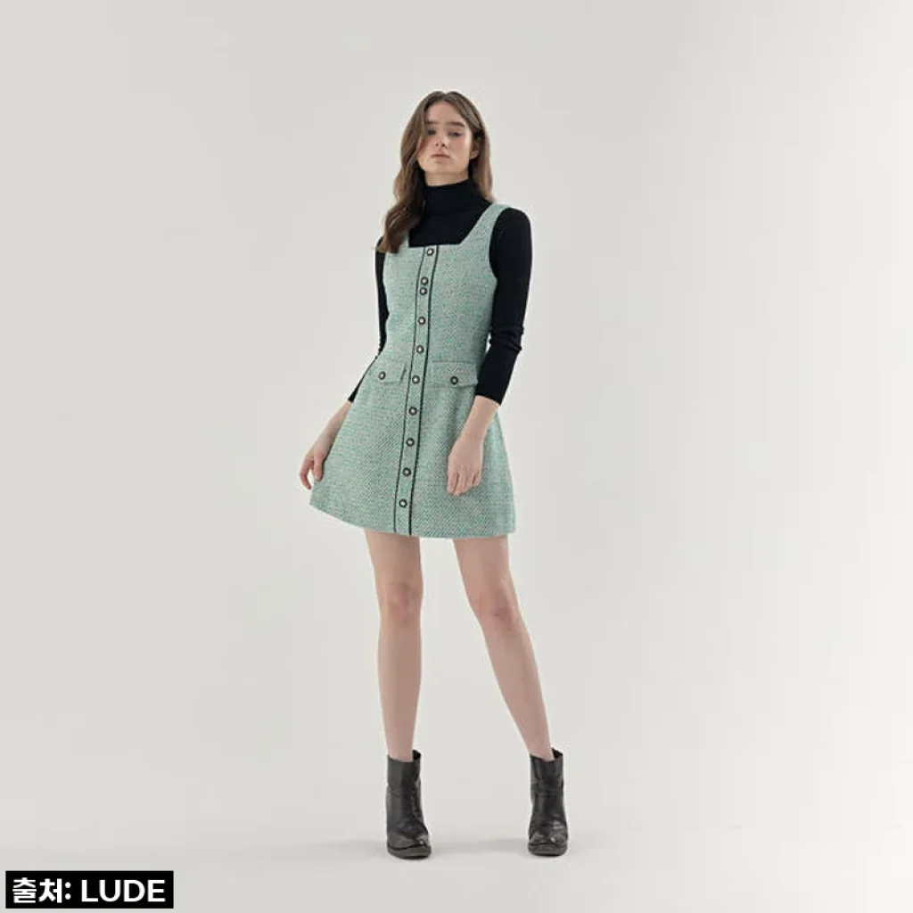 품절 대란 예감! 루드 트위드 스퀘어넥 뷔스티에 원피스 그린, 이건 무조건 소장각! ✨