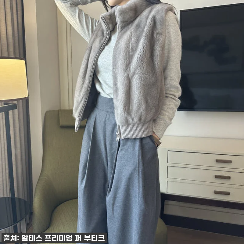 헤링본 패딩 집업 밍크 베스트 SA0 관련 이미지 3