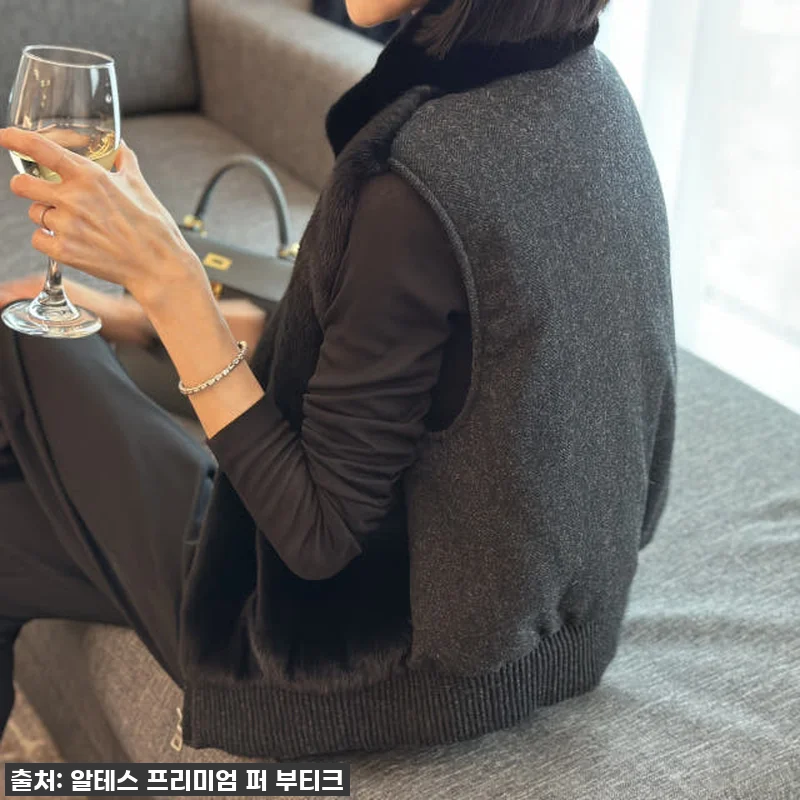 헤링본 패딩 집업 밍크 베스트 SA0 관련 이미지 5