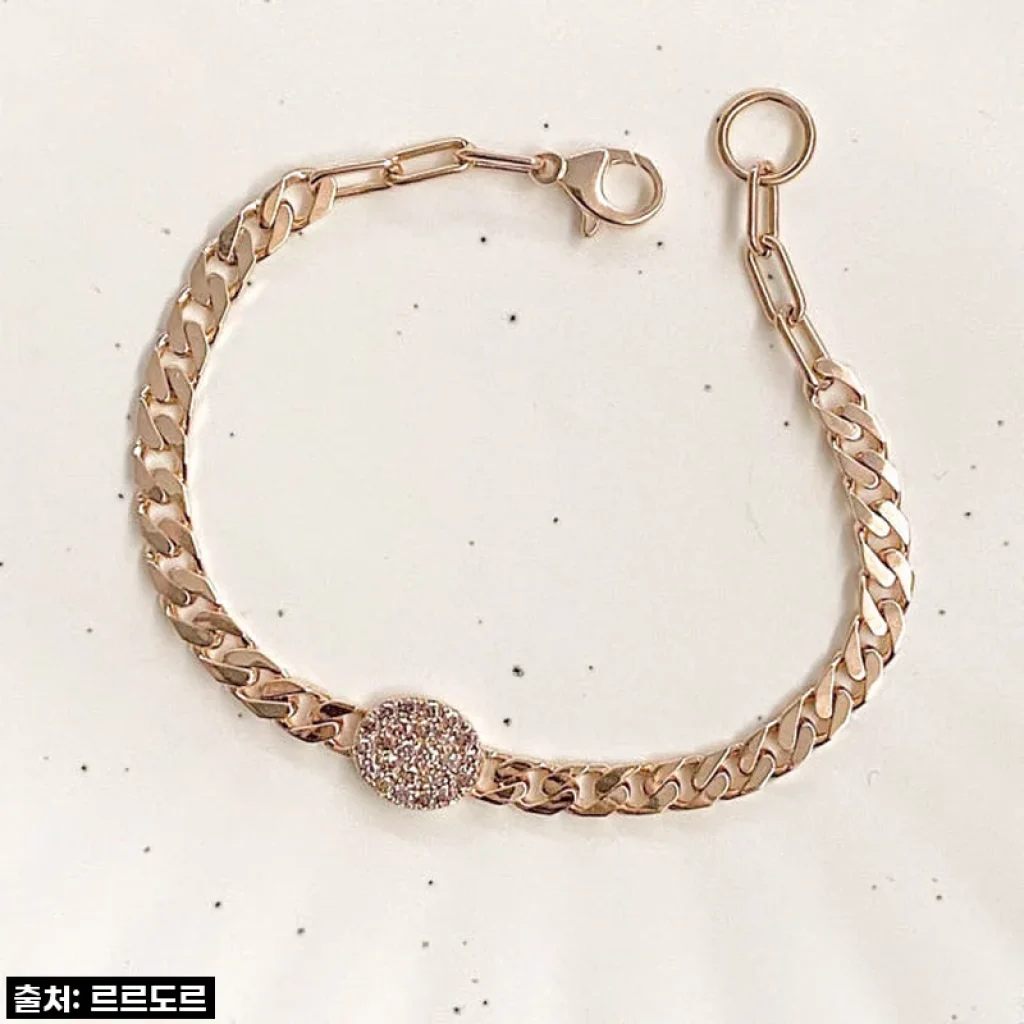 14K 18K 볼드 체인 팔찌 할로우 꼬냑 브라운 큐빅 사용후기