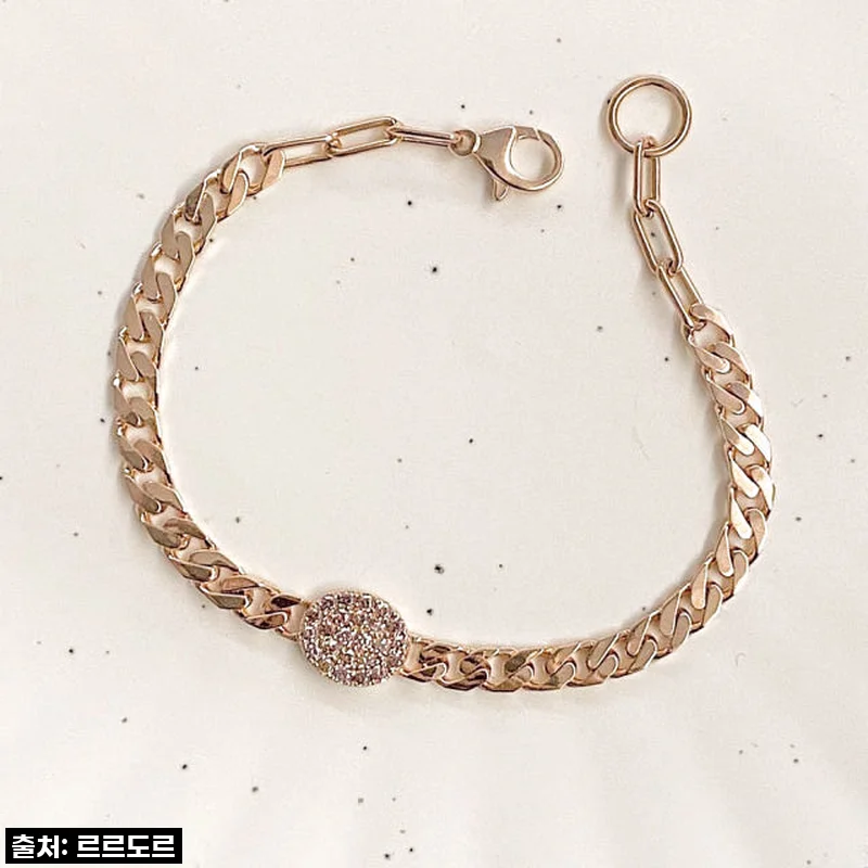 14K 18K 볼드 체인 팔찌 할로우 꼬냑 브라운 큐빅 사용후기