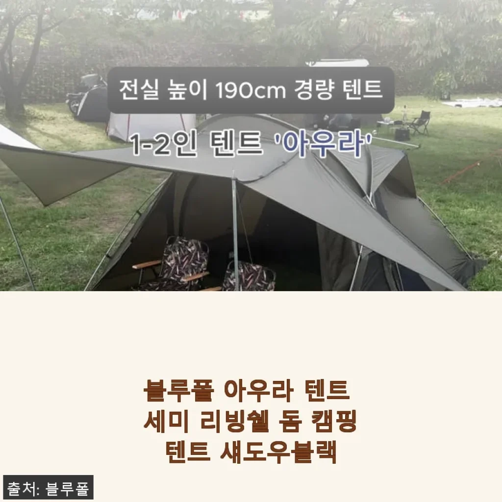블루폴 아우라 텐트 세미 리빙쉘 돔 캠핑텐트 섀도우블랙 사용후기