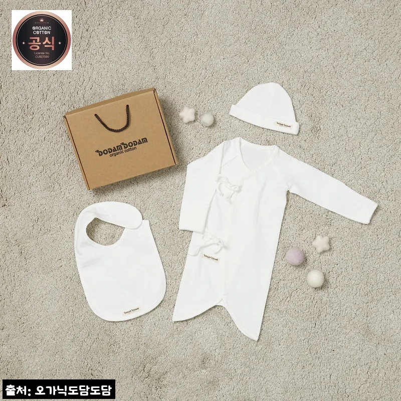 도담도담 오가닉 코튼 무형광100% 배냇슈트+턱받이+모자 화이트, 출산준비 이슈템으로 눈여겨볼 구성