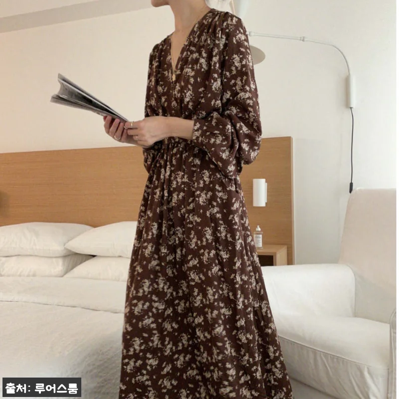리코 루즈핏 브이넥 플라워 맥시 롱 원피스, 허리스트링·포켓까지 챙긴 이슈템 8 리코 루즈핏 브이넥 플라워 맥시 롱 관련 이미지 1