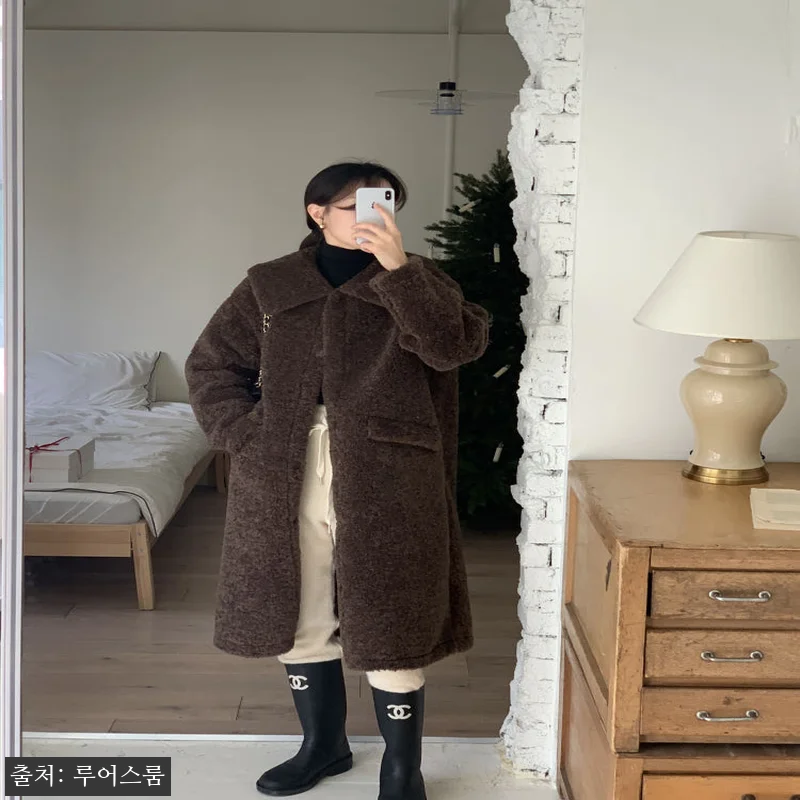 테디베어 루즈핏 카라넥 겨울 여성 양 관련 이미지 2