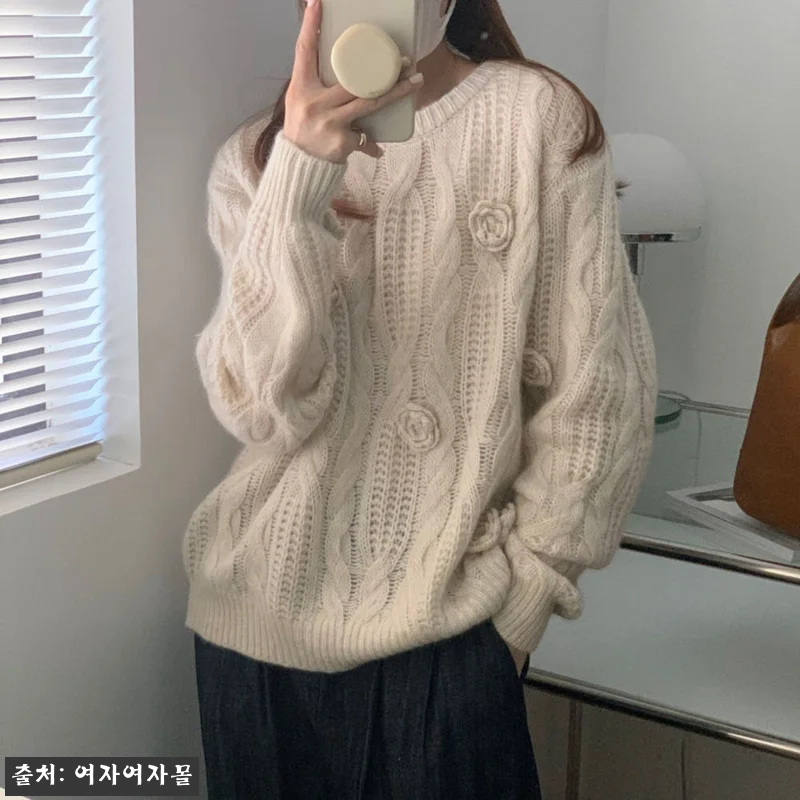 여자여자몰 입체플라워 꽈배기니트티, 관련 이미지 2