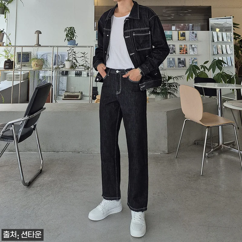 남자 와이드 청바지 생지데님, 9부· 관련 이미지 2