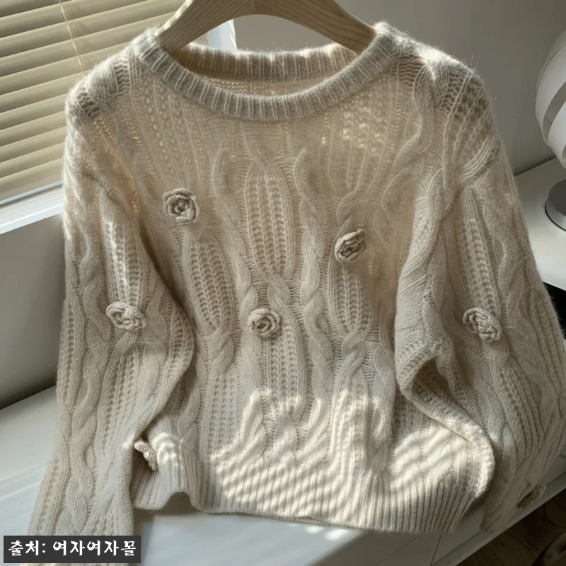 여자여자몰 입체플라워 꽈배기니트티, 관련 이미지 3