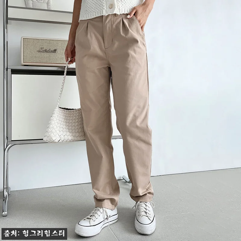 2color 블랙 베이지 여성 면바지 간절기 일자핏 핀턱 치노팬츠 201, 출근룩부터 데일리룩까지 눈여겨볼 기본템 19 2color 블랙 베이지 여성 면바지 관련 이미지 7